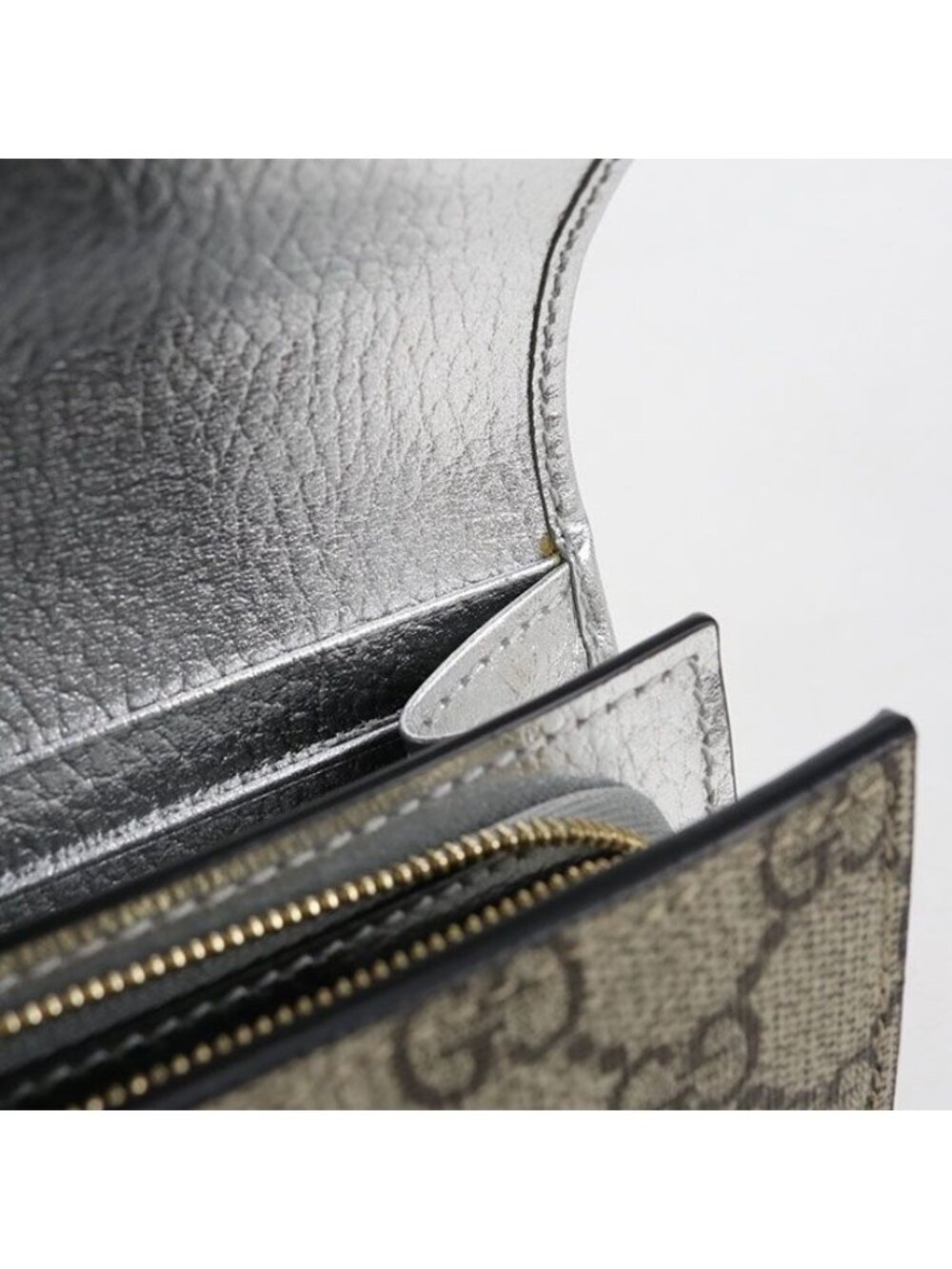 Gucci Compact Wallet Double Bifold GG Supreme Silver Beige - Picture 6 of 8